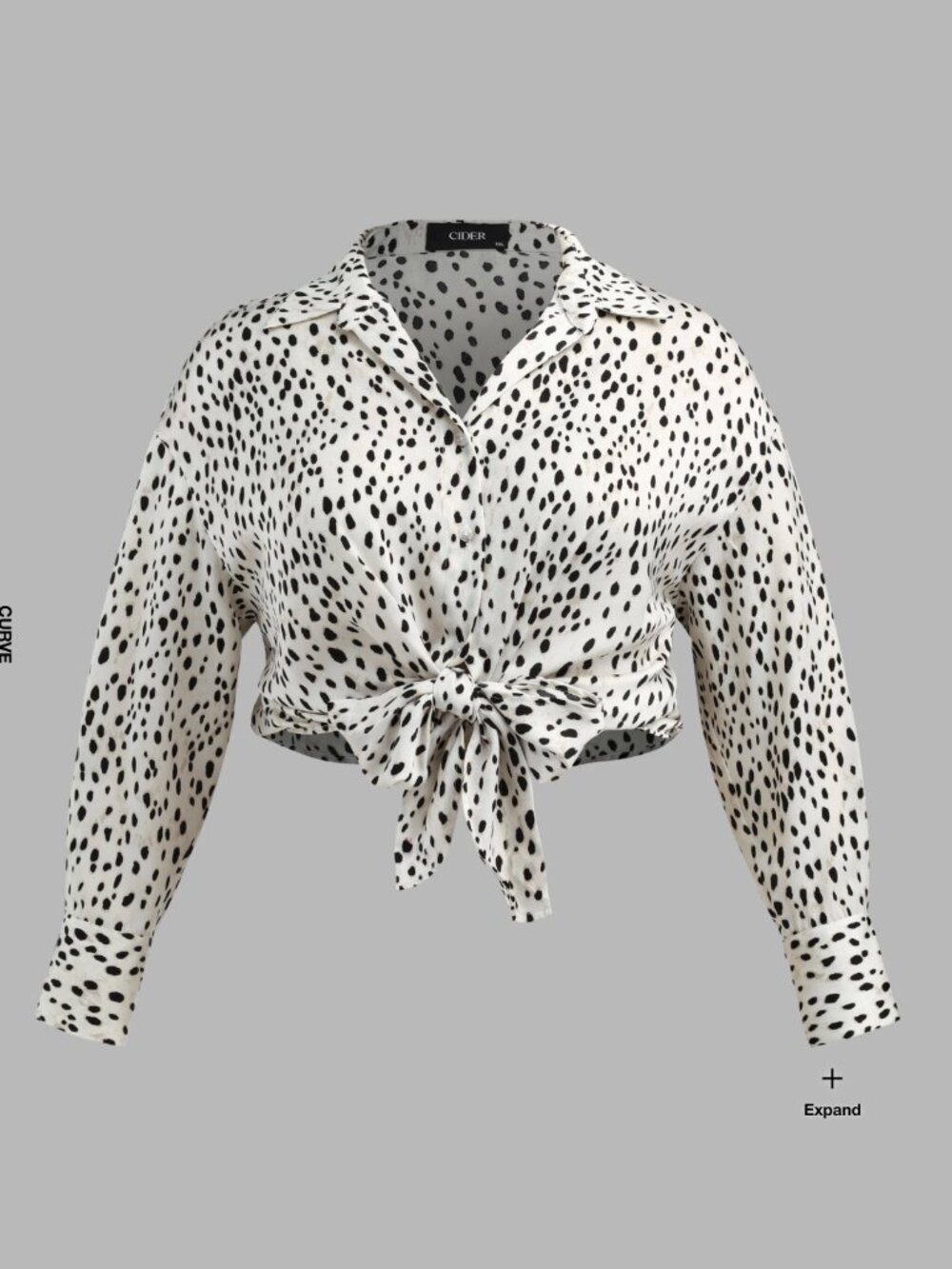 Cider Leopard Print Collar Tie Front Long Sleeve Blouse Beige 1XL NWT